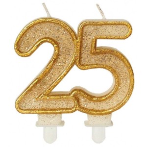 ŚWIECZKA URODZINOWA 25 ZŁOTY BROKAT