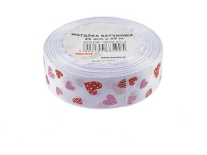 WSTĄŻKA SATYNOWA W SERCA BIAŁA 25MMX22M