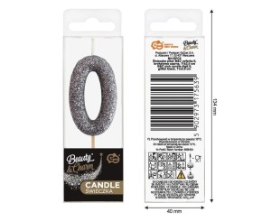 ŚWIECZKA PIKER 0 CZARNA BROKATOWA 11X3.5 CM