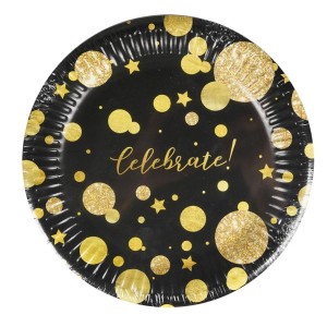 TALERZE PAPIEROWE GLAM PARTY CZARNE 8SZT