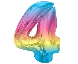 BALON FOLIOWY CYFRA 4 TĘCZOWA SMART 92CM