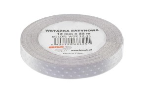 WSTĄŻKA SATYNOWA W KROPKI SZARA 12MMX22M