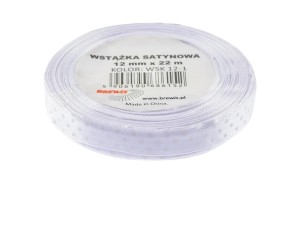 WSTĄŻKA SATYNOWA W KROPKI BIAŁA 12MMX22M