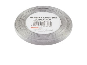 WSTĄŻKA SATYNOWA SREBRNA 6MMX32M 2SZT