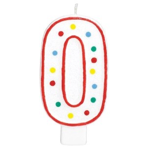 ŚWIECZKA URODZINOWA CYFERKA 0 BIAŁA W KROPKI