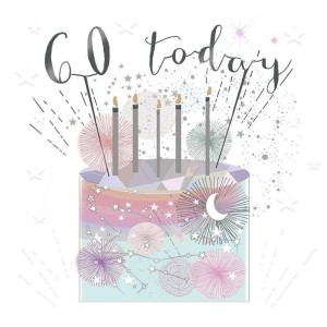 KARNET KWADRAT MAŁY Z KOPERTĄ URODZINY 60 ŚWIECZKI