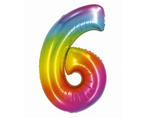 BALON FOLIOWY CYFRA 6 TĘCZOWA SMART 76CM