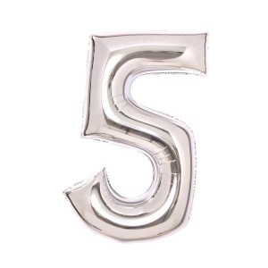 BALON FOLIOWY CYFRA 5 SREBRNA 52X66CM