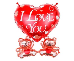 BALON FOLIOWY SERCE I LOVE YOU Z MISIAMI 43X4CM