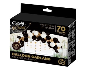 GIRLANDA BALONOWA B&C BIAŁO-ZŁOTO-CZARNA 70SZT