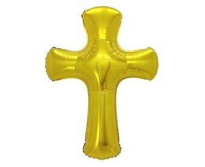 BALON FOLIOWY KRZYŻ ZŁOTY 51X67CM