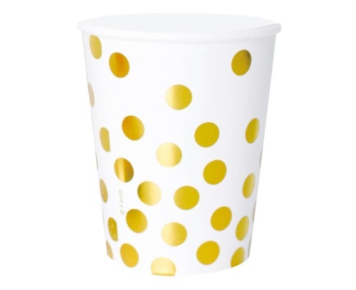 Kubeczki pap. białe Groszki złote 250ml 6szt