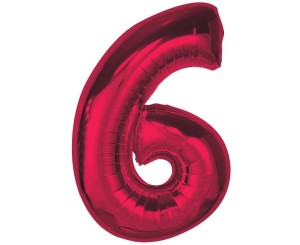BALON FOLIOWY CYFRA 6 CZERWONA SMART 92CM