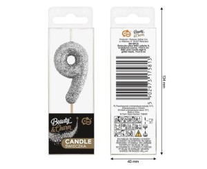 ŚWIECZKA PIKER 9 CZARNA BROKATOWA 11X3.5 CM