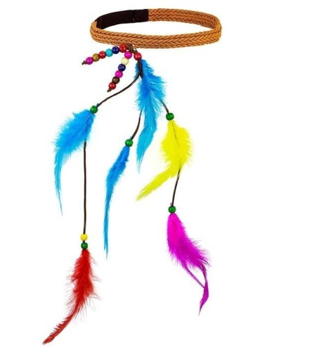 Opaska hipiska z koralikami i piórkiem