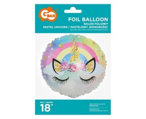 BALON FOLIOWY PASTELOWY JEDNOROŻEC 45CM