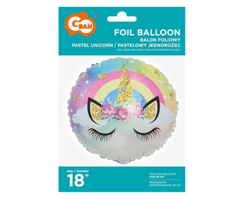 Balon foliowy pastelowy jednorożec 45cm