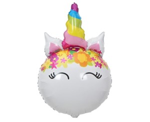 BALON FOLIOWY JEDNOROŻEC Z KWIATAMI 64X41CM