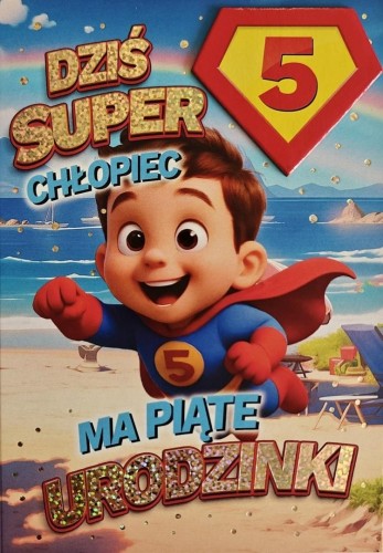 Karnet Urodziny 5 chłopiec - Superbohater