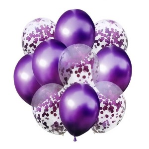 BALONY FIOLET METALIK I KONFETTI 10SZT