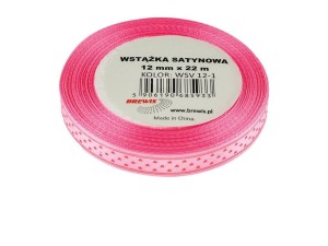 WSTĄŻKA SATYNOWA SERCA RÓŻOWA 12MMX22M