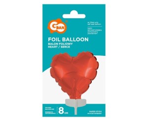 BALON FOLIOWY SERCE NA PATYCZKU CZERWONE 8CM