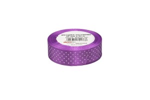 WSTĄŻKA SATYNOWA W KROPKI JASNA FIOLETOWA 25MMX22M