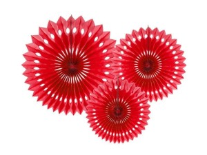 ROZETY DEKORACYJNE CZERWONE 20-30CM 3SZT