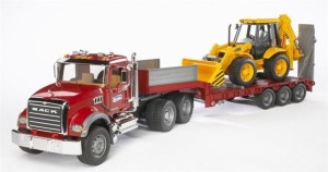 MACK Z NACZEPĄ I KOPARKO-ŁADOWARKĄ JCB, BRUDER