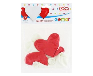 BALONY PASTELOWE SERCA CZERWONE I BIAŁE 5SZT