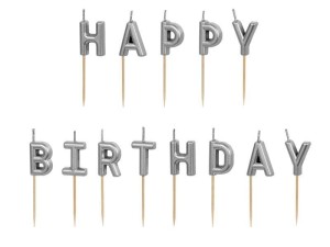 ŚWIECZKI URODZINOWE HAPPY BIRTHDAY SREBRNY 13SZT
