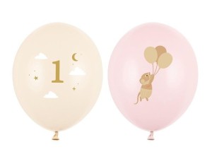 BALONY MYSZKI Z CYFERKĄ 1 PALE PINK 30CM 50SZT