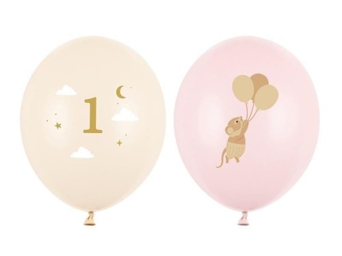 Balony Myszki z cyferką 1 Pale Pink 30cm 50szt