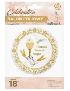 BALON FOLIOWY PIERWSZA KOMUNIA ŚWIĘTA 45CM
