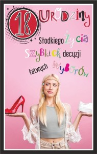 KARTKA OKOLICZNOŚCIOWA URODZINY 18 DZIEWCZYNA