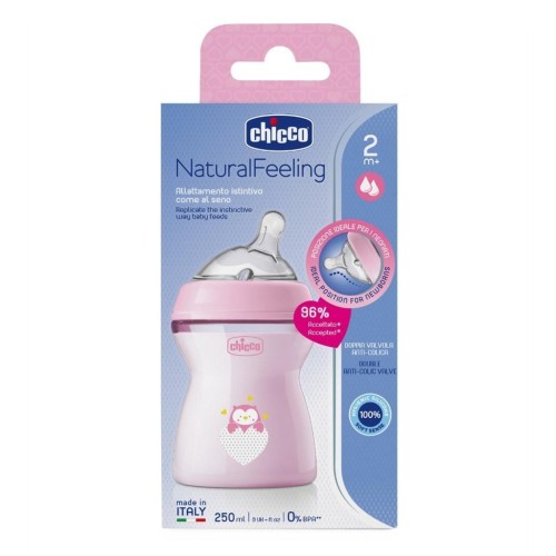 Butelka plastikowa NaturalFeeling różowa 250ml 2m+