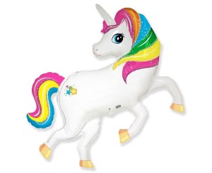 BALON FOLIOWY JEDNOROŻEC TĘCZOWY 99CM