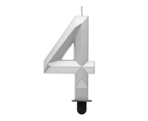 ŚWIECZKA CYFERKA 4 - DIAMENT METALIK SREBRNY 7,6CM