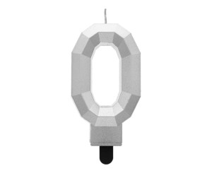 ŚWIECZKA CYFERKA 0 - DIAMENT METALIK SREBRNY 7,6CM