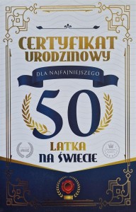 KARNET CERTYFIKAT URODZINOWY 50 URODZINY MĘSKIE