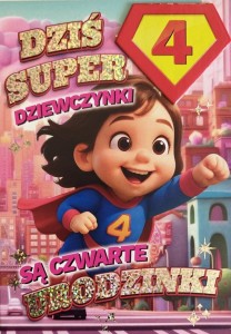KARNET URODZINY 4 DZIEWCZYNKA - SUPERBOHATERKA