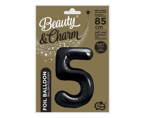 Balon foliowy B&C cyfra 5 matowa czarna 85cm
