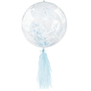 BALON PVC Z KONFETTI I FRĘDZLAMI NIEBIESKI