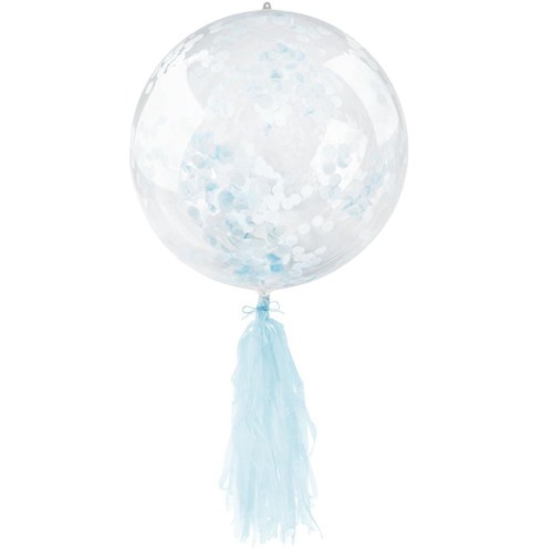 Balon PVC z konfetti i frędzlami niebieski