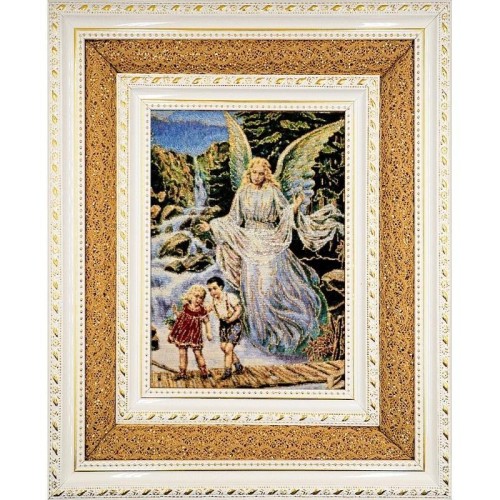 Obraz Haftowany Anioł stróż podwójna rama 38x32cm