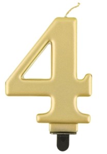 ŚWIECZKA CYFERKA 4 BEAUTY&CHARM METALIK ZŁOTA 8CM