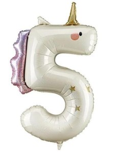 BALON FOLIOWY CYFRA 5 JEDNOROŻEC 93CM