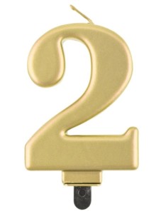 ŚWIECZKA CYFERKA 2 BEAUTY&CHARM METALIK ZŁOTA 8CM