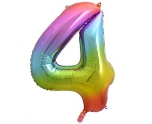 BALON FOLIOWY B&C CYFRA 4 TĘCZOWA 85CM