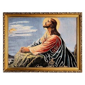 OBRAZ HAFTOWANY JEZUS W OGRÓJCU 42/32CM